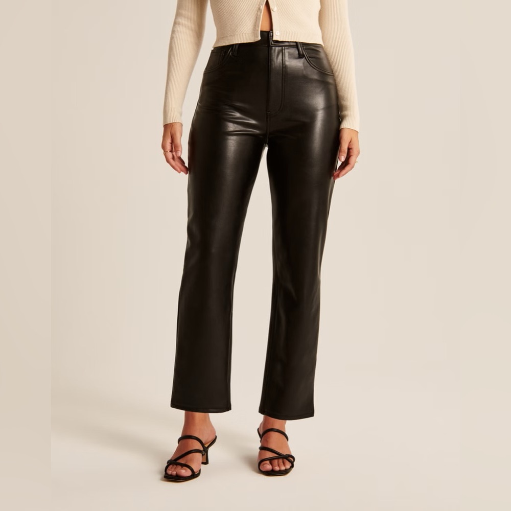 Abercrombie & Fitch Curve Love Vegan Leather Ankle Straight Pant